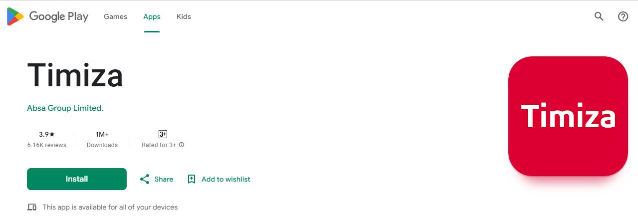 Desktop screenshot of Timiza App on Play Store